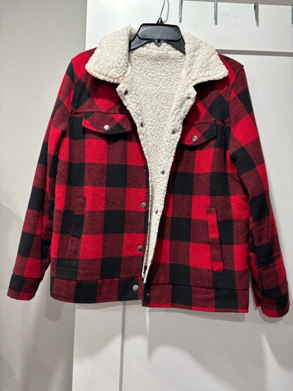 Red & Black Buffalo Plaid Sherpa-Lined Jacket- S